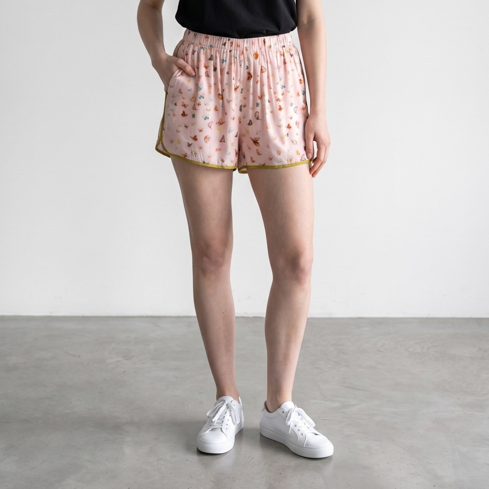 My beachy side Emily in Paris Butterfly Print satin Pajama Shorts Pink Large